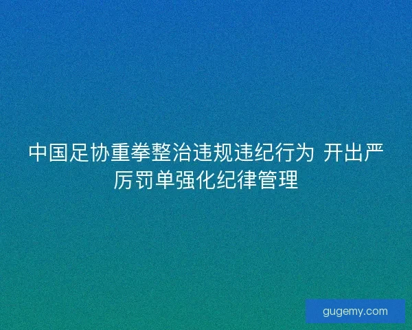 中国足协重拳整治违规违纪行为 开出严厉罚单强化纪律管理